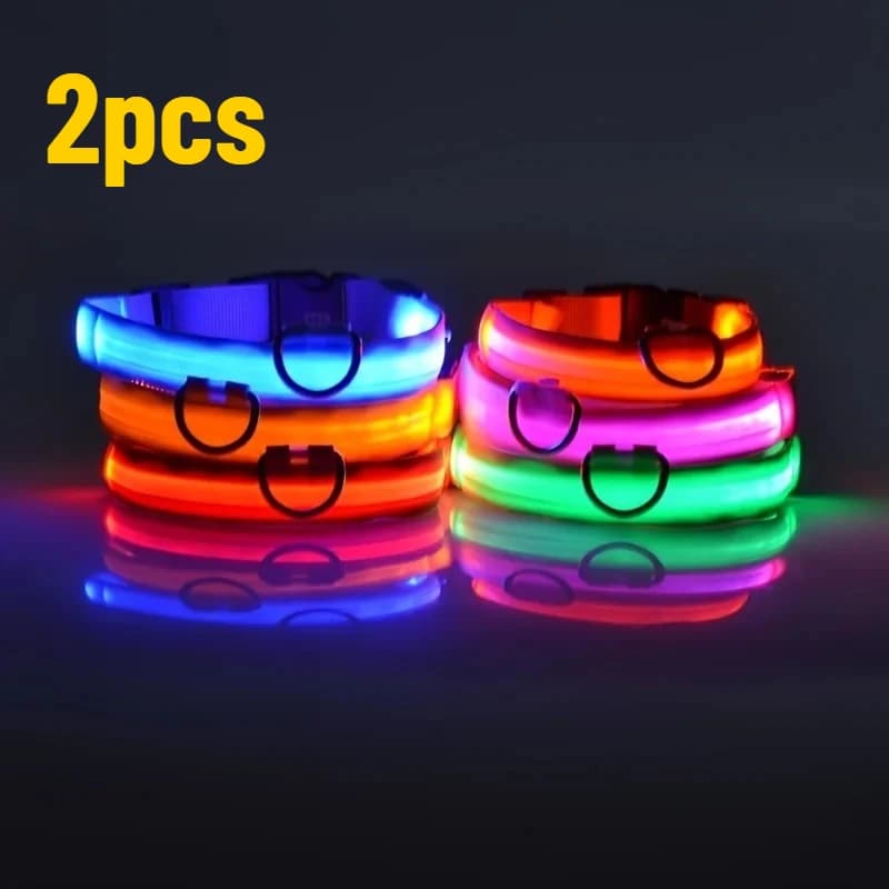 2 pezzi Guinzaglio per cani in nylon con LED luminosi, fluorescenti, che si illuminano al buio, per la sicurezza notturna, e collare luminoso per cani.