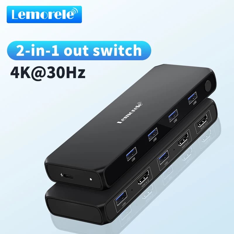 Lemorele Switch HDMI 2 IN 4 OUT, Switch USB 4K HDMI USB 3.0 con trasmissione a 5Gbps, Switch KVM per Laptop, Xbox, PS4, PC, TV