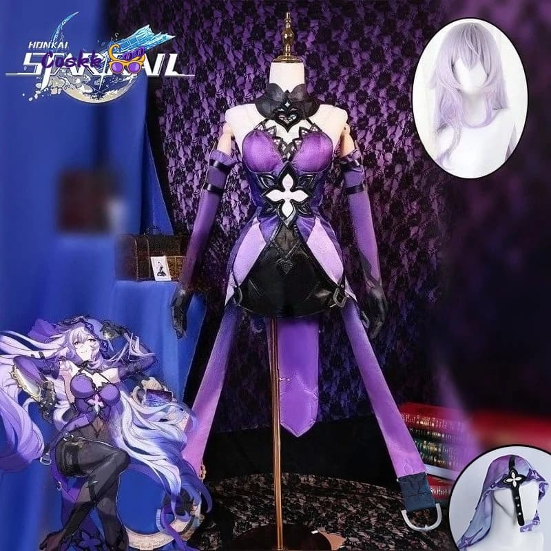 Costume Cosplay Honkai Star Rail Black Swan, Parrucca, Abito Viola, Uniforme, Copricapo, Giardino della Ricordanza, per Festa di Halloween, per Donne