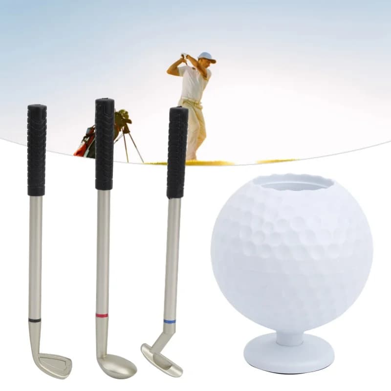 Mini portapenne da tavolo per palline da golf con 3 penne per stecche da golf Set regalo souvenir per golfisti in plastica
