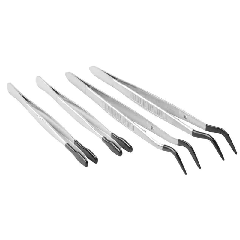 ABMO Rubber Tip Tweezers Set For Craft Laboratory Industrial Hobby Tweezers Pliers Jewelry Stamp Plastic Box 12/15Cm