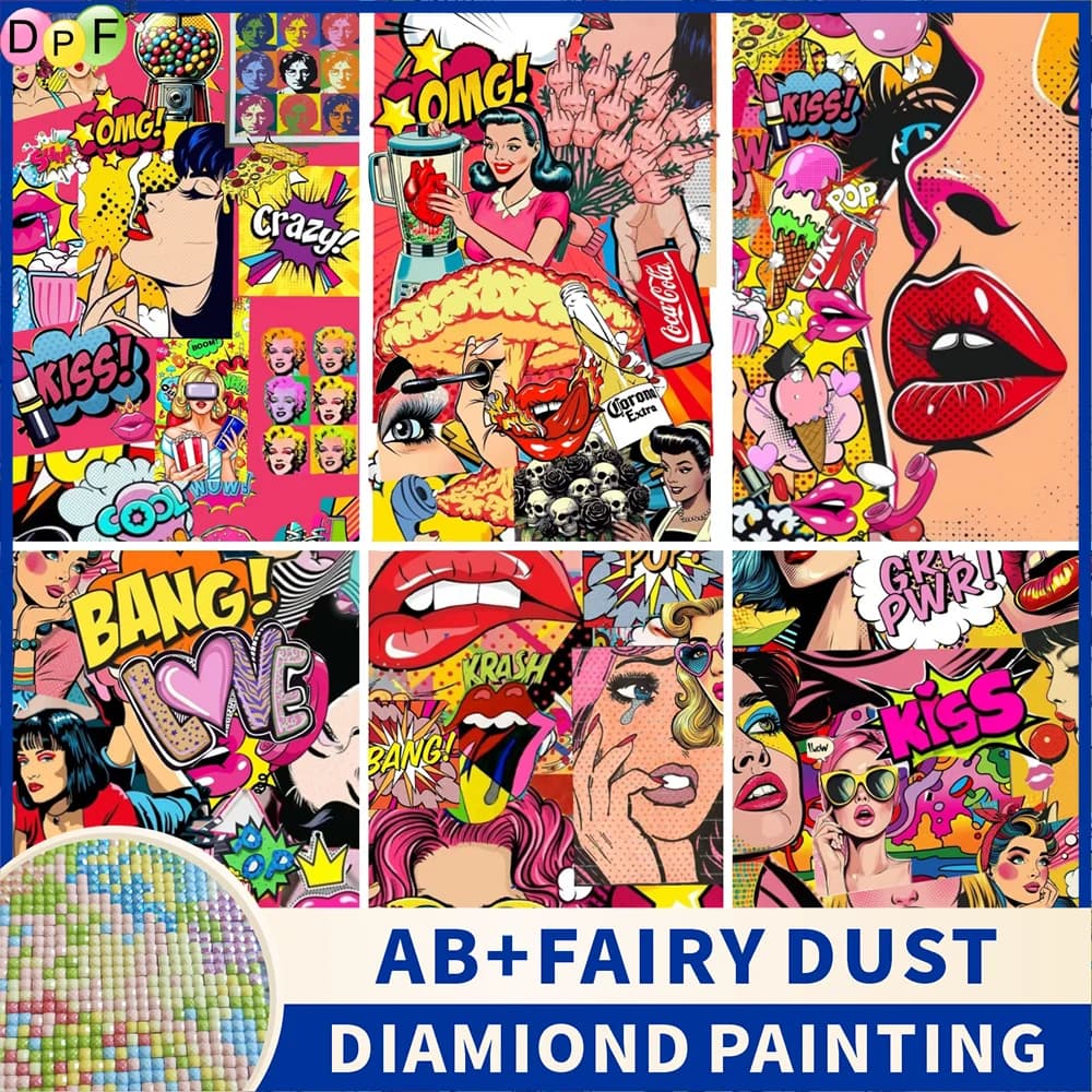 DPF Fairy Dust AB Fai da te Pieno quadrato rotondo Trapano Pittura diamante 5D Diamante "Pop Culture Collage" Serie