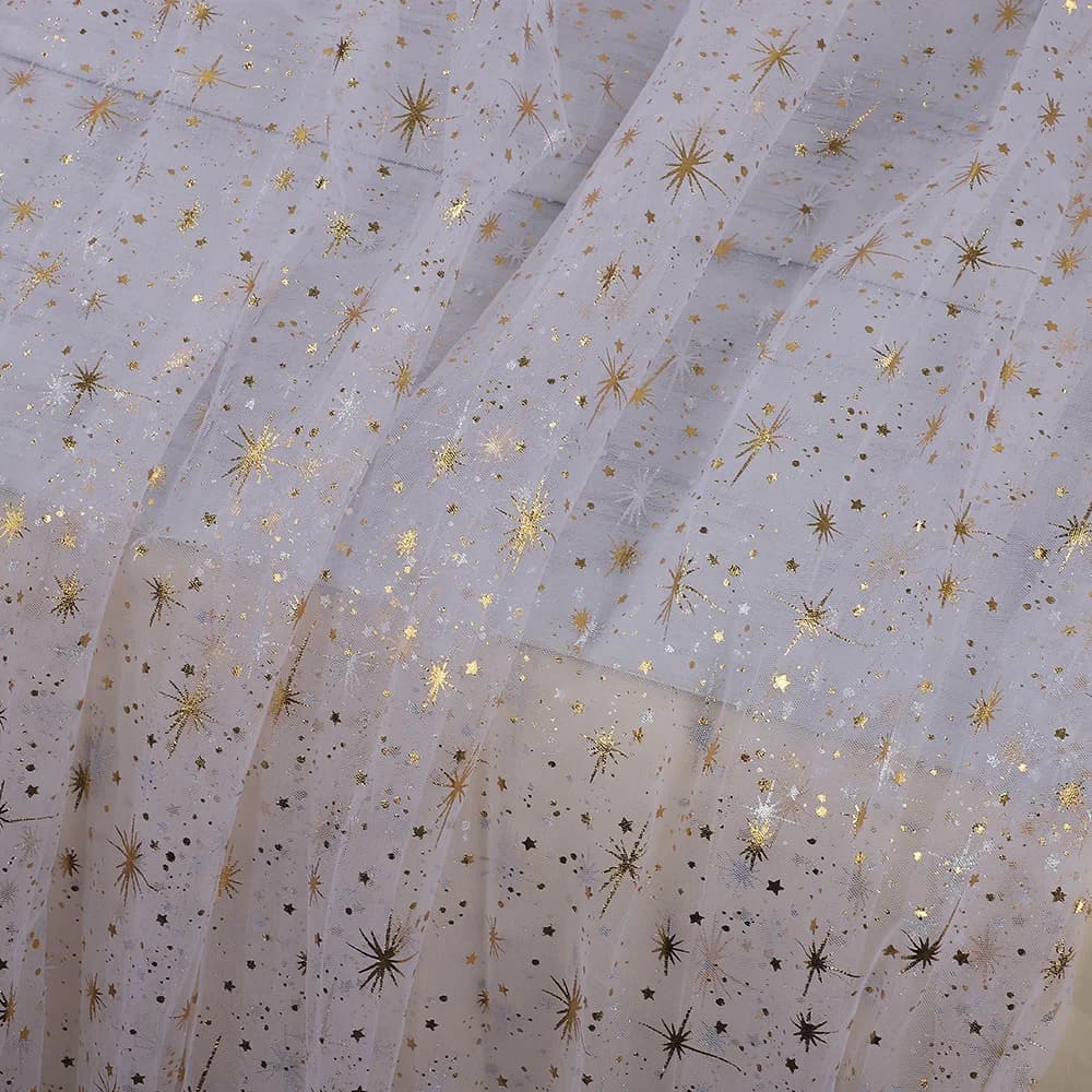 5M/lot 150Cm Wide Golden Star Glitter Mesh Fabric DIY Kids Princess Dress Toys Clothes Headwear Lace Material F127