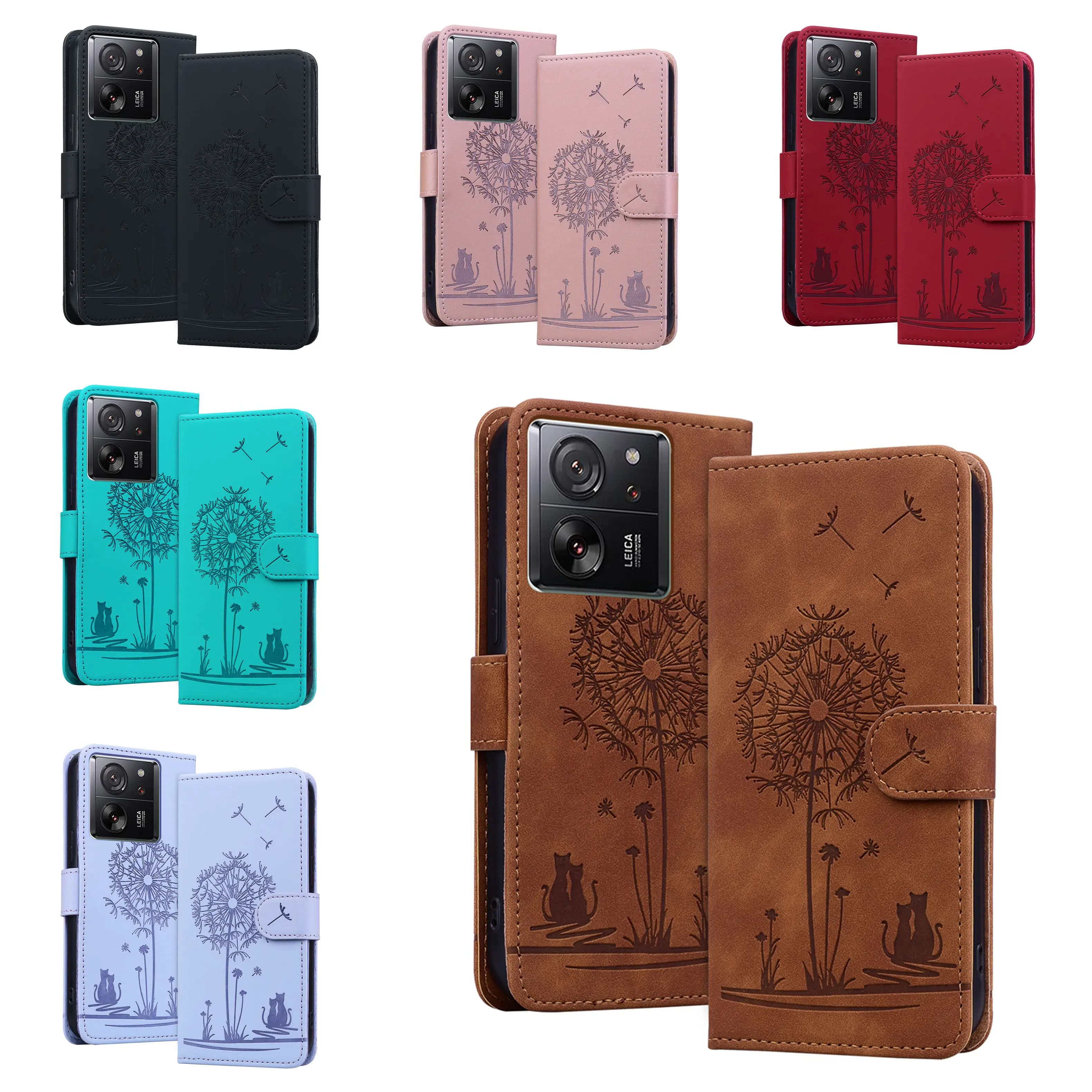 Magnetic leather wallet case for Xiaomi 13T Redmi A4 12 13C 14C Note 13 Pro Plus 4G 5G Flip Cover for phone Cartoon Lion tooth Cat
