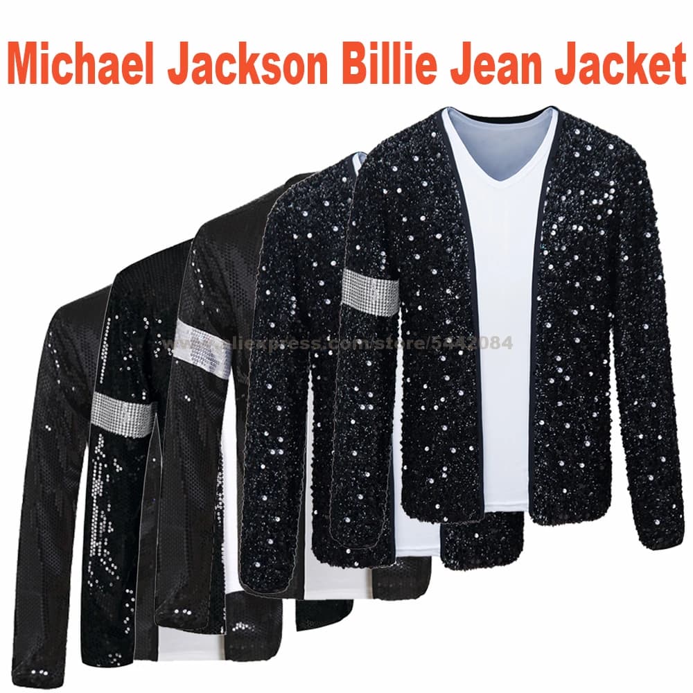 MJ Michael Jackson Giacca Billie Jean Cappotto Giacca nera e guanto Ognissanti Costume da festa Cosplay Prop Collezioni 1BLJD025