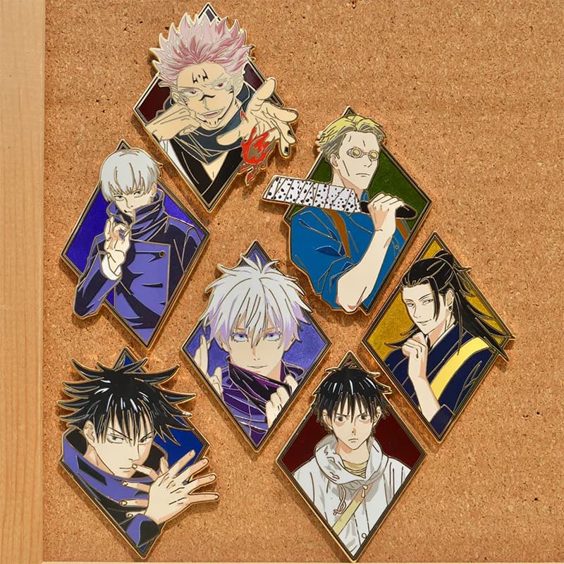 Anime Jujutsu Kaisen Spille smaltate Gojo Satoru Suguru Distintivi metallici Manga giapponese Spille per borsa Zaino Abbigliamento Risvolto Cosplay