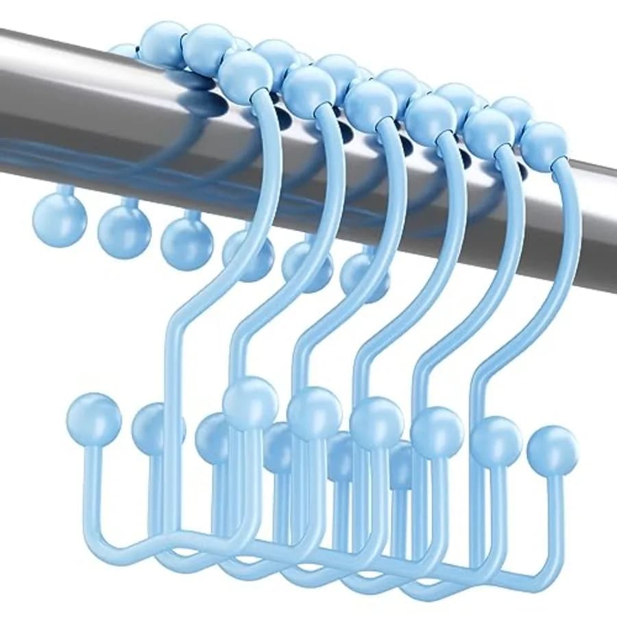 Shower Curtain Hooks, Rust Resistant Shower Curtain Rings for Bathroom, Metal Double Glide Shower Hooks Hangers for Bathroom Sh