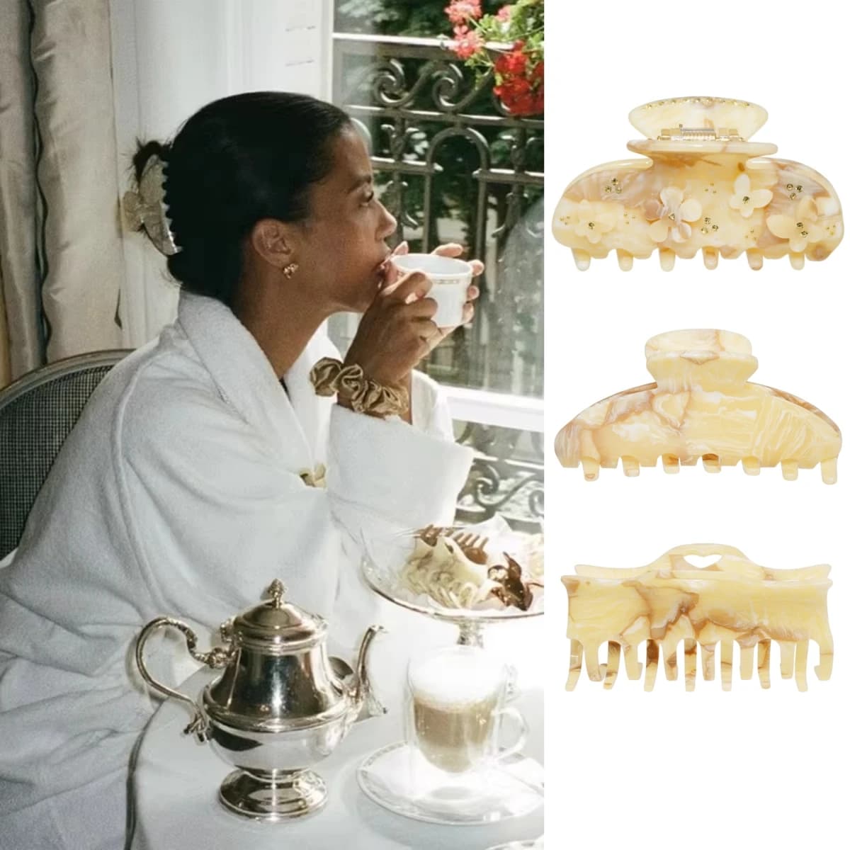 Clip per artigli marmorizzate beige vintage Clip per afferrare in acetato grande per ragazze Forcine per granchio antiscivolo Barrette Accessori per capelli estivi per le donne