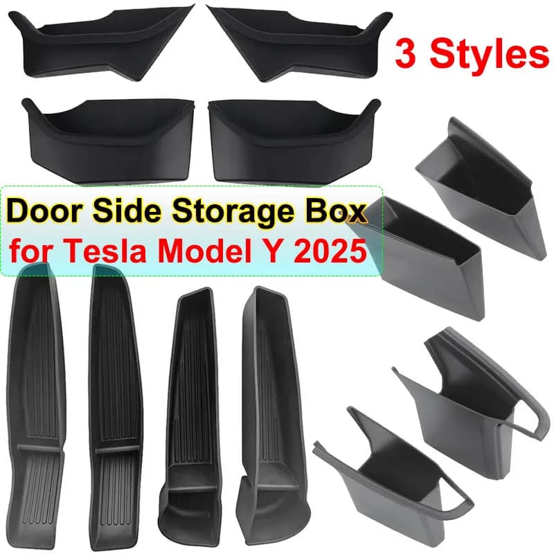 Per Tesla Model Y Juniper 2025 Porta dell'auto Scatola portaoggetti laterale Porta Protezione in pelle scamosciata Organizzatore di stoccaggio Accessori Maniglia Supporto per telefono