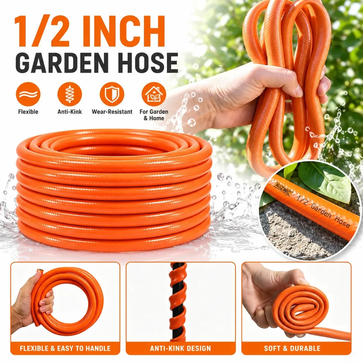 1/2" PVC Watering Hose Three-layer Glue Environmentally Friendly Heat Resistant Durable Garden Watering Flowers Home Car Wash