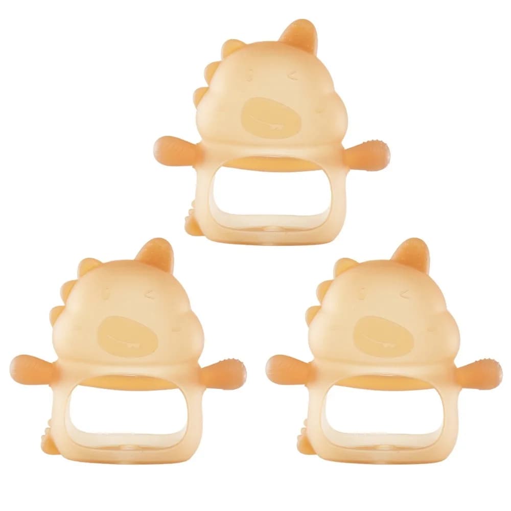 3 pezzi morbido bambino dinosauro massaggiagengive presa facile anti caduta silicone giocattoli per la dentizione del bambino lenire le gengive dei bambini mano anti-mangiare
