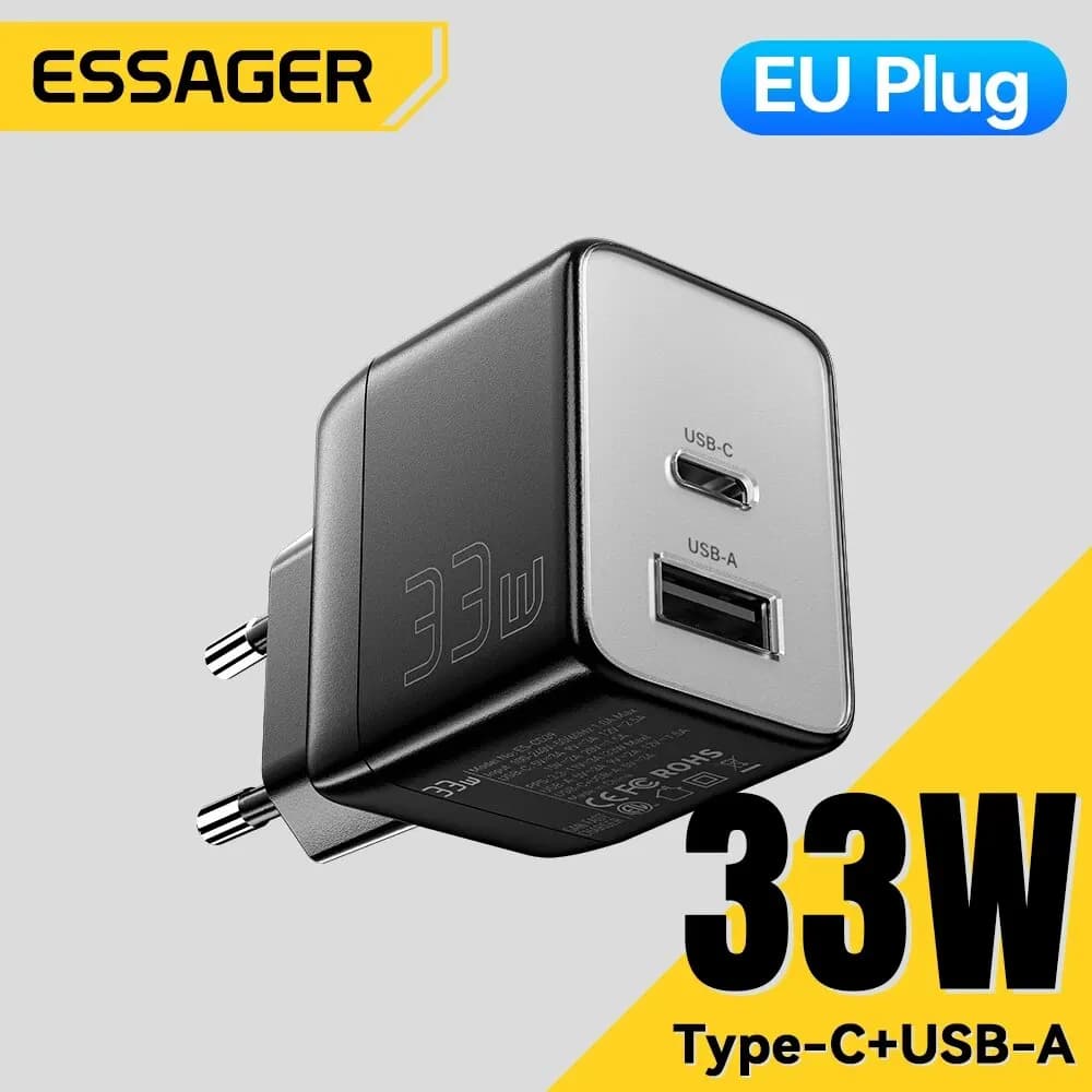 Caricabatterie USB Essager GaN 33W caricabatterie rapido PD QC 3.0 caricatore USB C caricabatterie rapido per iPhone 14 13 caricabatterie da viaggio per Samsung S21