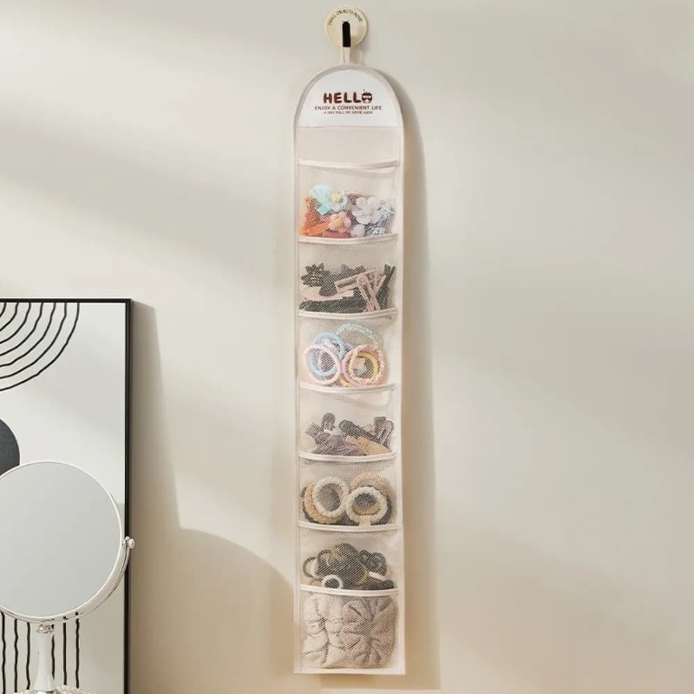 Home Organizer Behind Door Hanging Bag 7 Grid Multi-Pocket Underwear Storage Bag Wall-mounted Mesh Socks Storage Bag Closet
