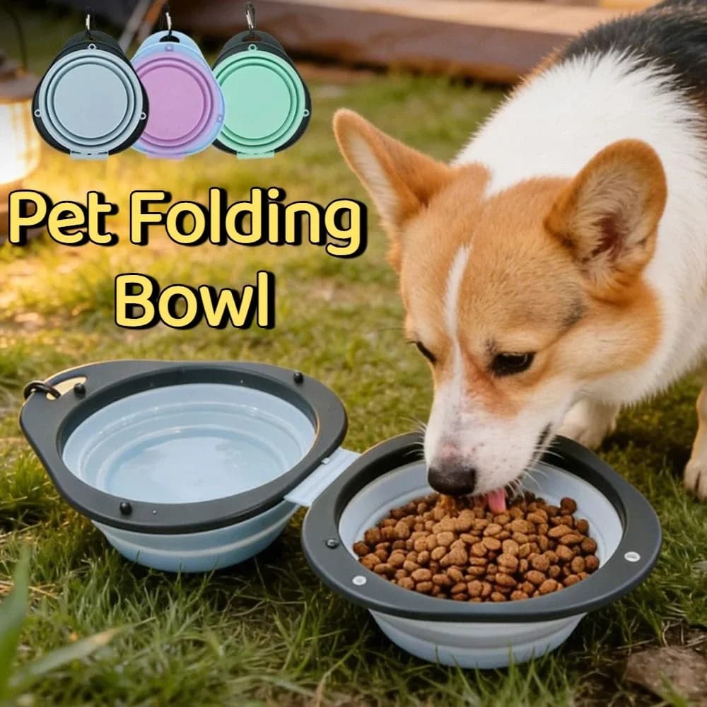 Ciotola Pieghevole Portatile per Animali Domestici, Doppia Ciotola Multiuso per Cibo e Acqua, Vassoio per Alimentazione di Grado Alimentare con Moschettone, Piatto Pieghevole per Cani