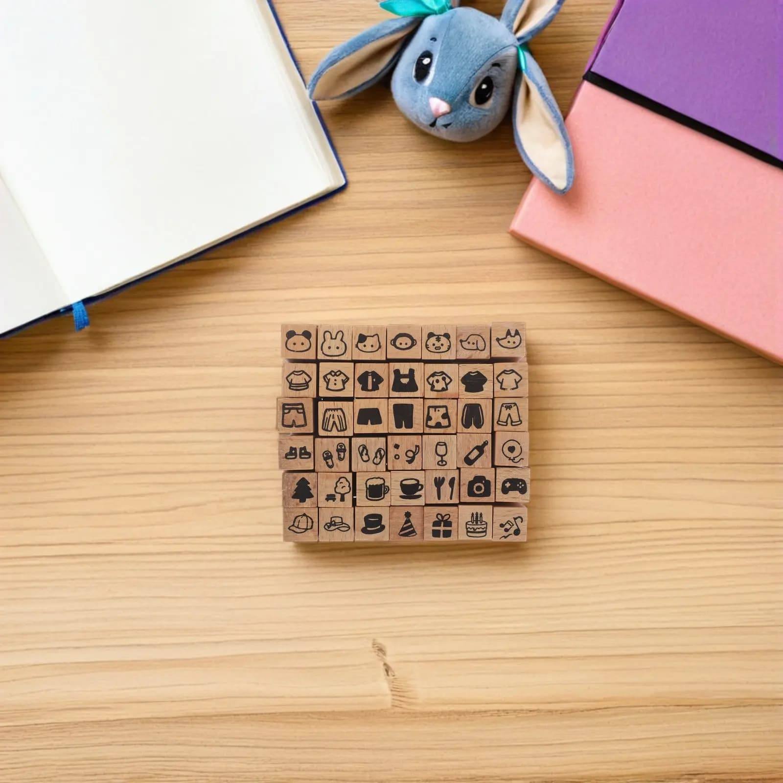 Set di 42 Mini Timbri in Legno e Gomma con Animali, Simpatici Timbri in Legno per Fai-da-Te, Artigianato, Journaling e Creazione di Biglietti