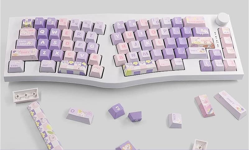 Copritasti Kawaii Bunny Ear PBT Anime Design per VGN98 S99 F87, Colorway viola latte, sublimazione del colore
