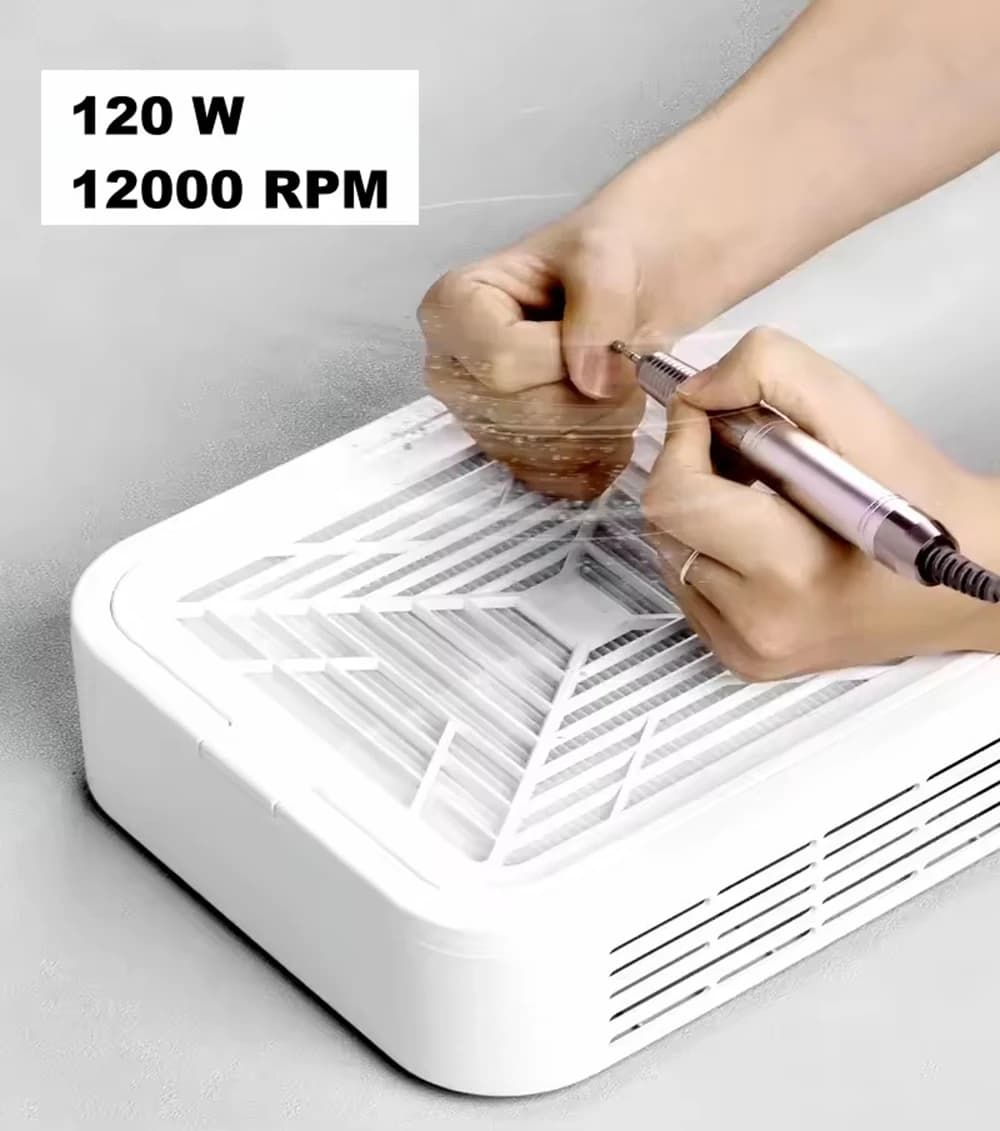 Potente Aspiratore per Polvere di Unghie 120W con 2 Filtri, Super Aspirazione Senza Spazzole, Estrattore di Polvere per Unghie, Ventola per Manicure, Aspirapolvere