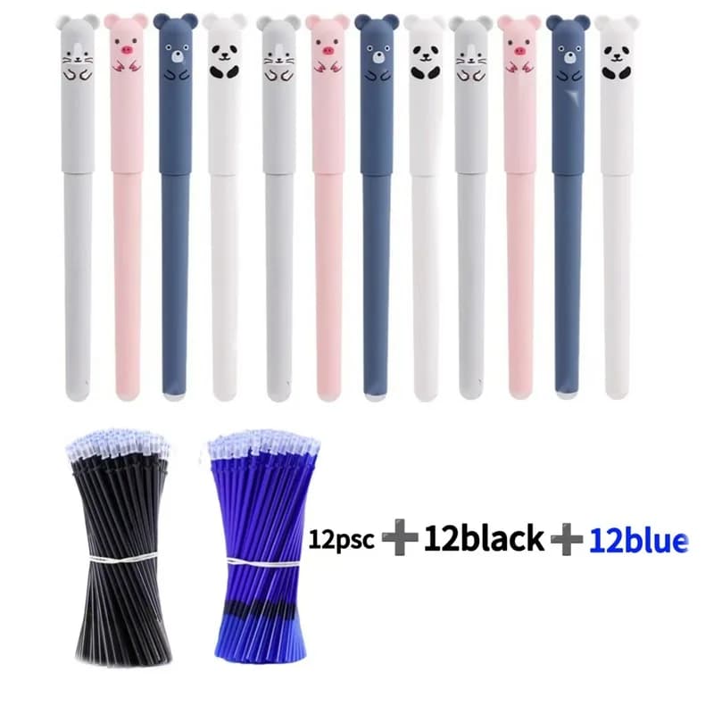 Set di 8-56 Penne a Sfera Cancellabili in Gel Blu con Personaggi Cartoon di Capibara e Panda, Carine, Nere, 0.5mm, per Scuola, Studenti e Ufficio