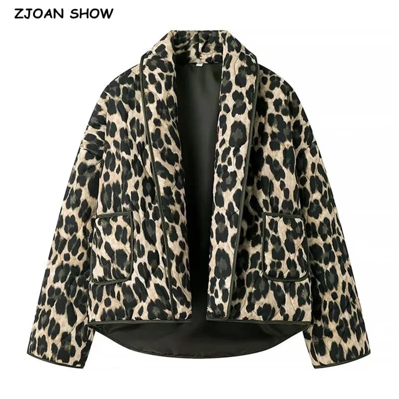 2024 Retro verde nero leopardo stampa risvolto trapuntato cappotto etnico donna trapuntatura manica intera caldo giacca allentata capispalla Oversize
