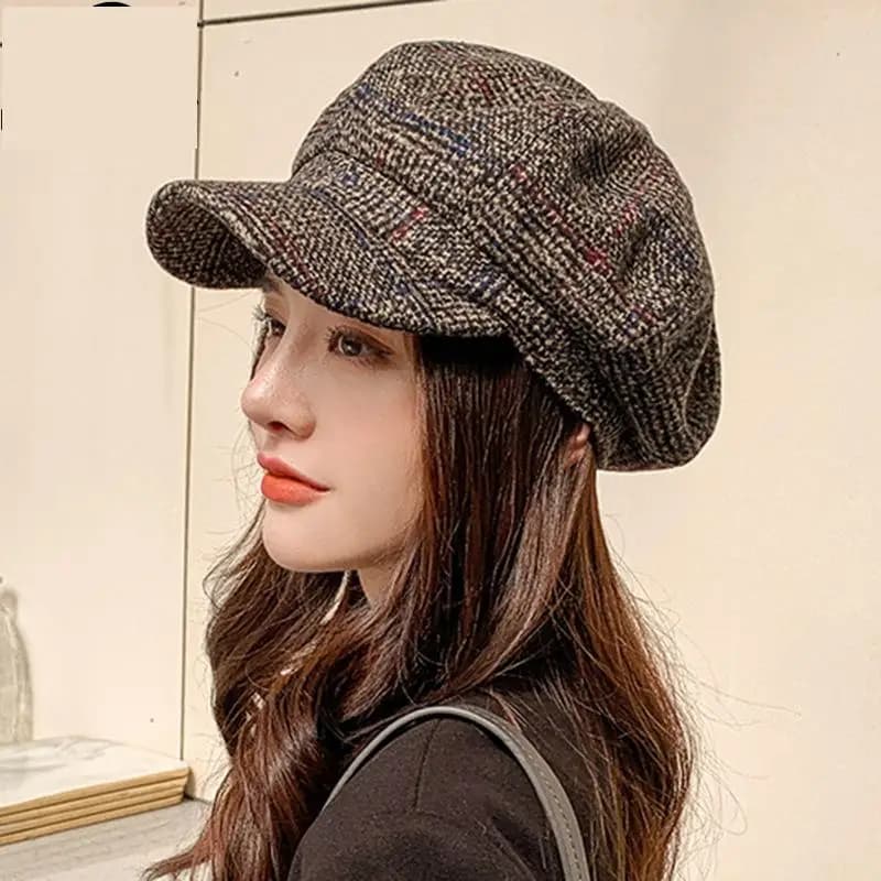 COKK berretto da strillone cappello da donna autunno inverno addensato Plaid cappelli ottagonali di lana per le donne berretto Casual protezione per le orecchie berretto da pittore