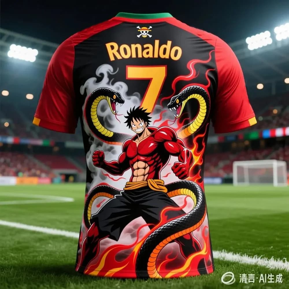 Ronaldo # Maglia da calcio 7 Luffy generata con IA 2026 da uomo traspirante, T-shirt per bambini, maglia da allenamento da calcio a tema anime