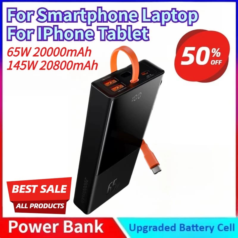 Nuovo Power Bank 65W 30000mAh PD Ricarica rapida FCP SCP Powerbank Caricatore esterno portatile per smartphone Laptop per iPhone Tablet