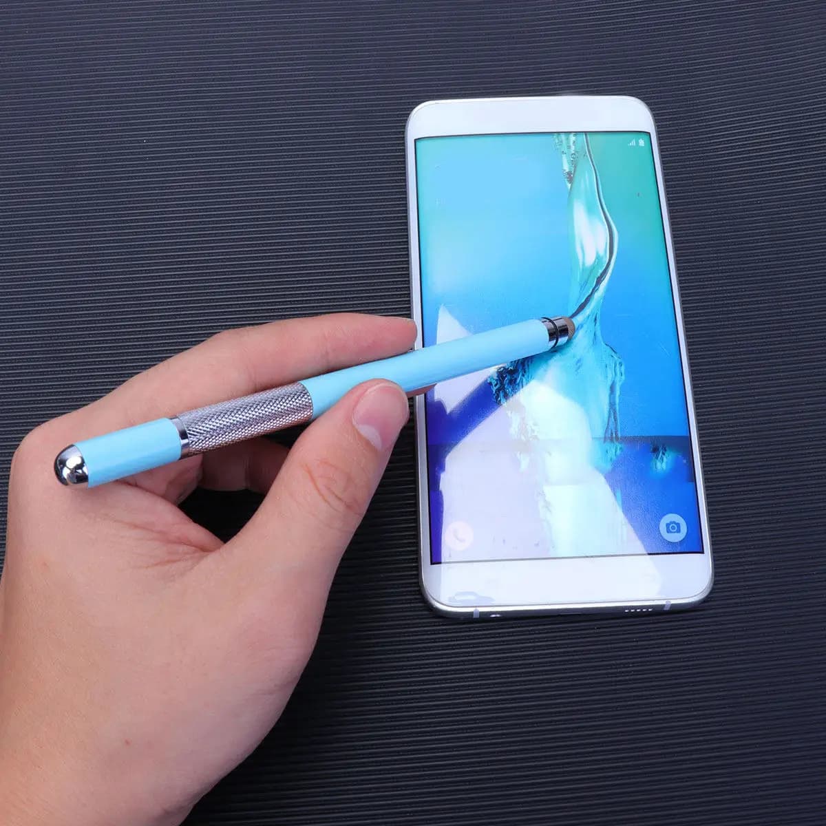 Penna stilo a doppia punta con disco capacitivo per schermo, per telefono, tablet, appunti, disegno, giochi, blu