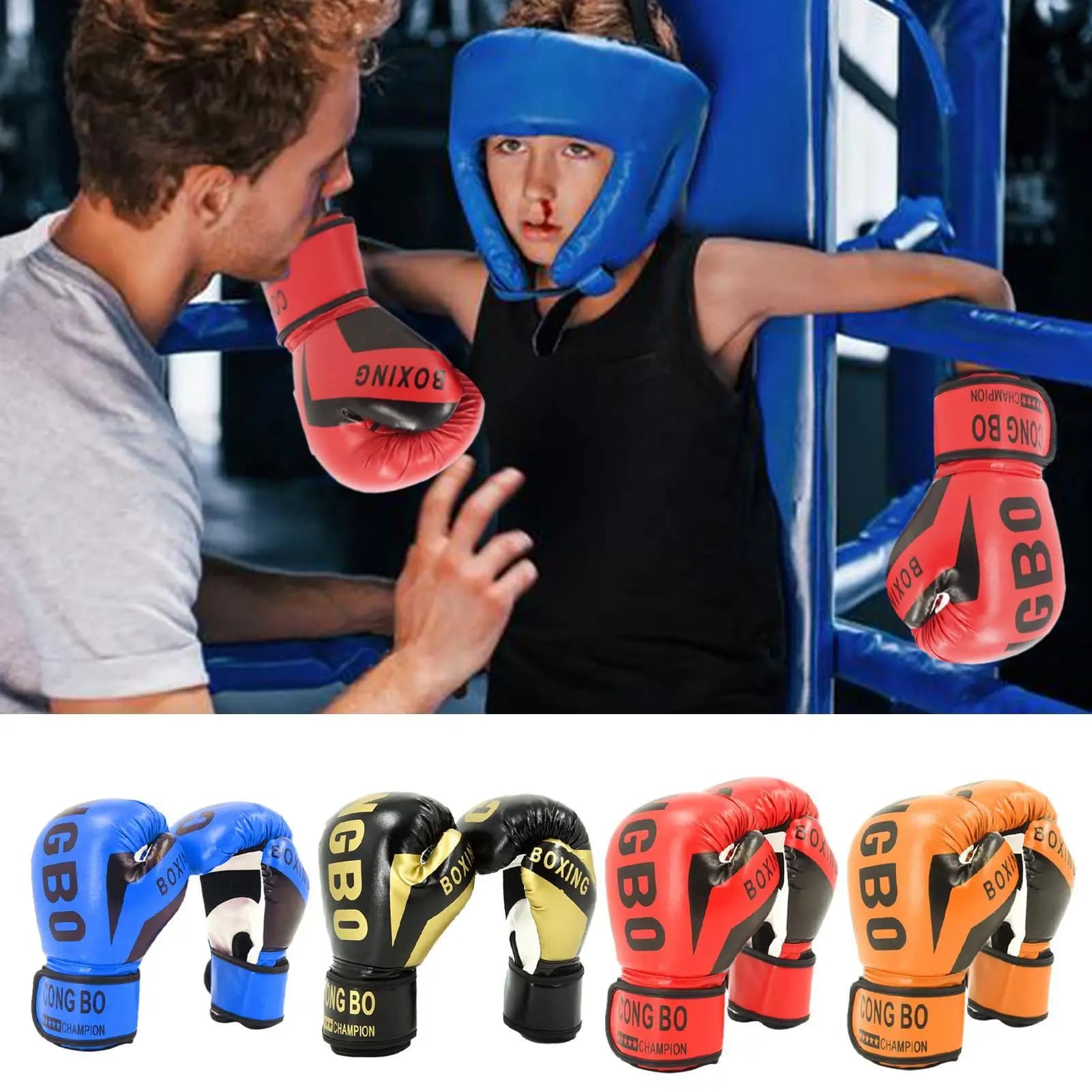1 Children's Leather Boxing Gloves Paio, Pugilato Training Gloves, Hand Protection for Gym Exercises
