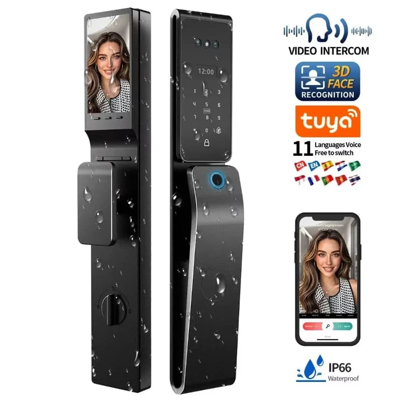 Maniglia per impronte digitali elettroniche digitali di sicurezza impermeabile Wifi Tuya Smart Door Lock con telecamera Cancello esterno per case Hotel