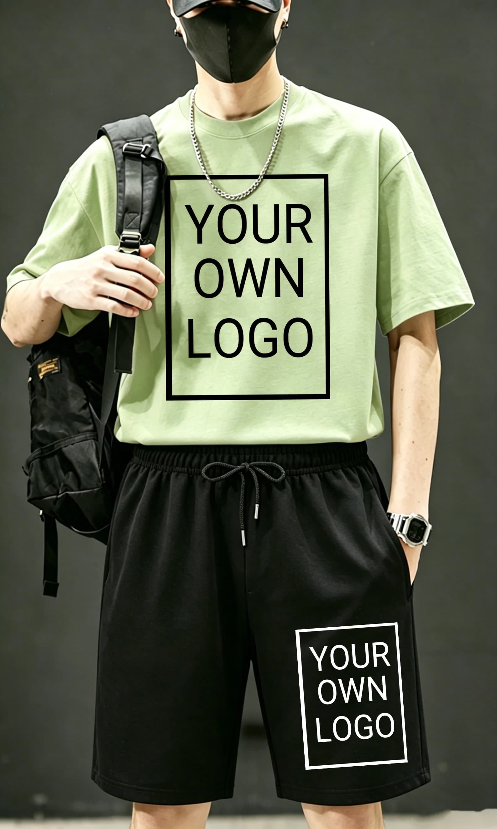 Customized Logo Picture Text Men's T Shirts Suits Cotton Loose T-Shirts Summer Streetwear Y2K drawstring Wide-Leg Short Pants