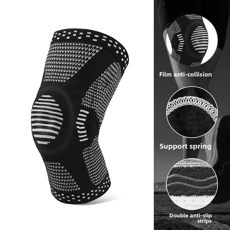 2 ginocchiere sportive da basket con supporto a molla, assorbimento degli urti in silicone, ginocchiera in maglia con cinturino di compressione