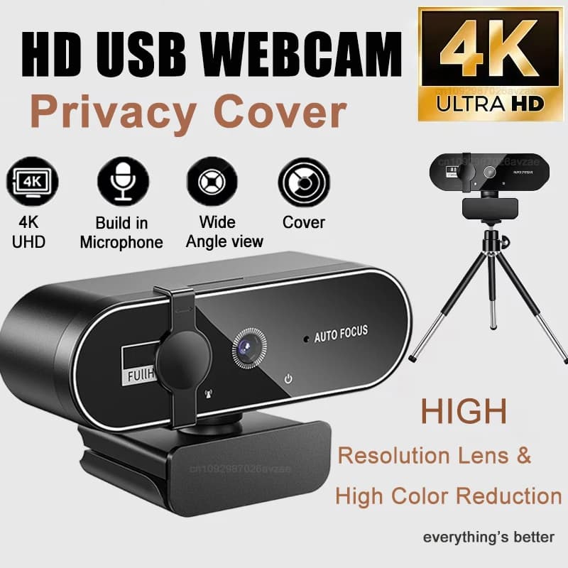 New 4K HD Mini Webcam with Microphone, Webcam 2K Full HD with Autofocus, USB Webcam for PC and Laptop, Video Camera for Video Recovery