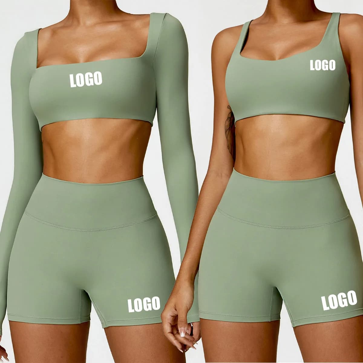LOGO Customized Women's Summer Naked Naked Yoga High Life Drying Fast Running Sports Cycling Clothing Fitness Set Two Piece