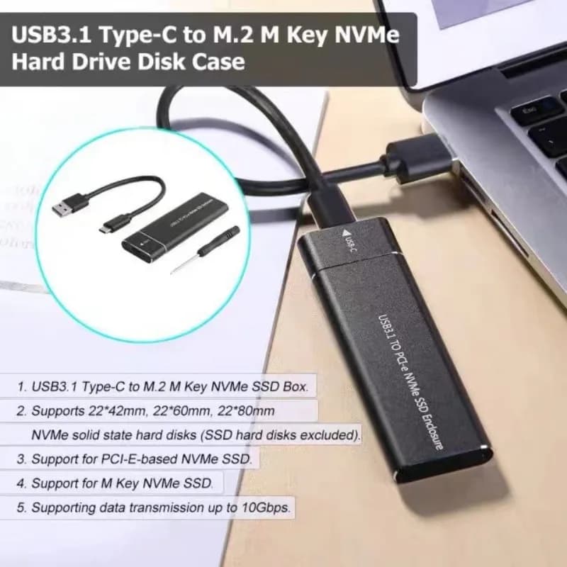 Type-C USB3.1 M2 Gen2 SSD External Hard Drive Enclosure Supports NGFF/NVME