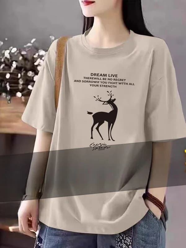 T-shirt da donna a maniche corte, casual, stampata, versatile, estiva, per un look giovane, in fibra di poliestere, girocollo, traspirante