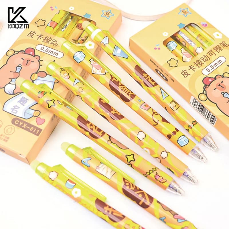 6 pezzi Kawaii Capybara set di penne gel cancellabili ad asciugatura rapida pressatura penne neutre scrittura penne lisce regali di cancelleria per studenti