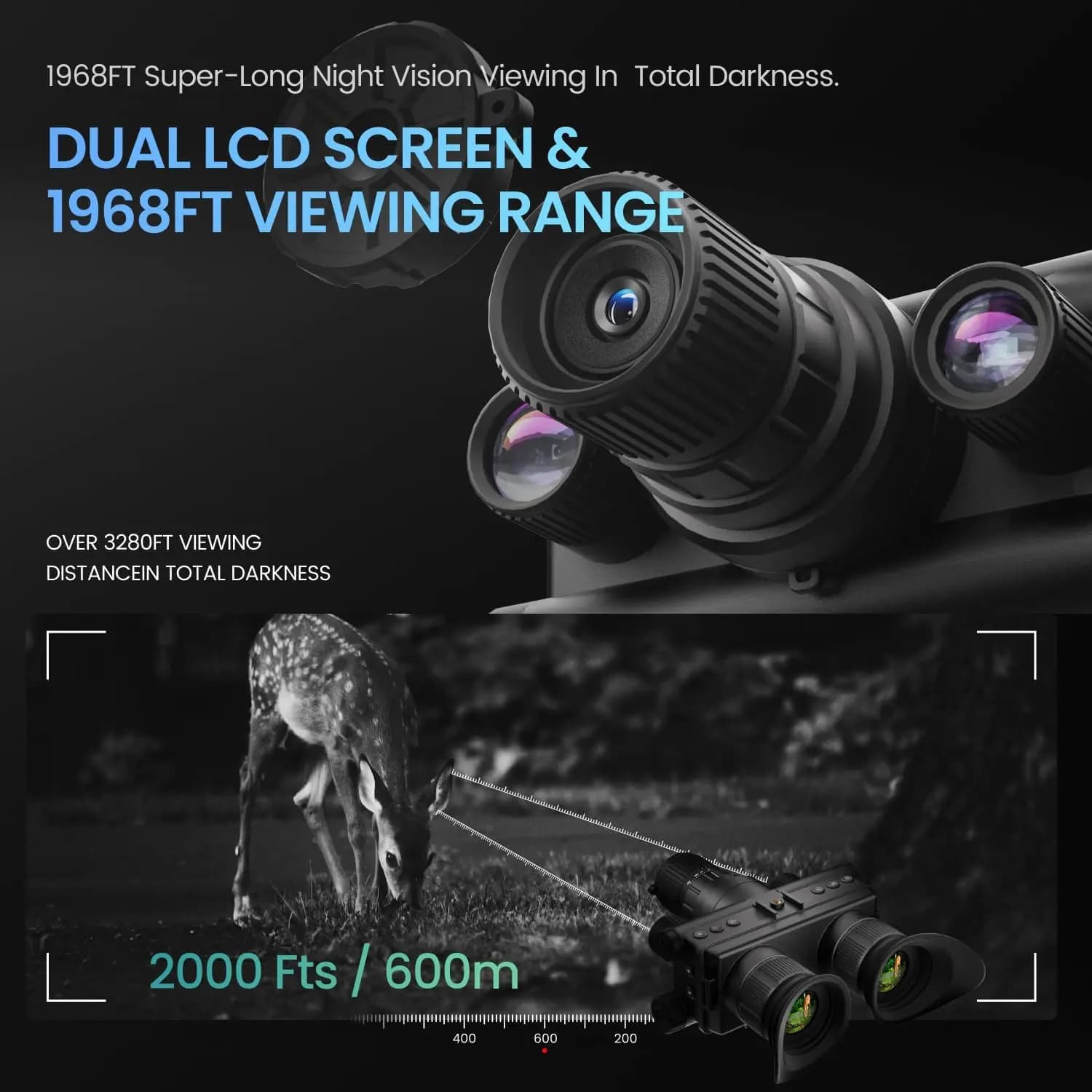 Binocolo per visione notturna montato su casco 4K con ripresa fotografica da 40 MP Distanza di visione notturna montata su casco 600 M per la caccia