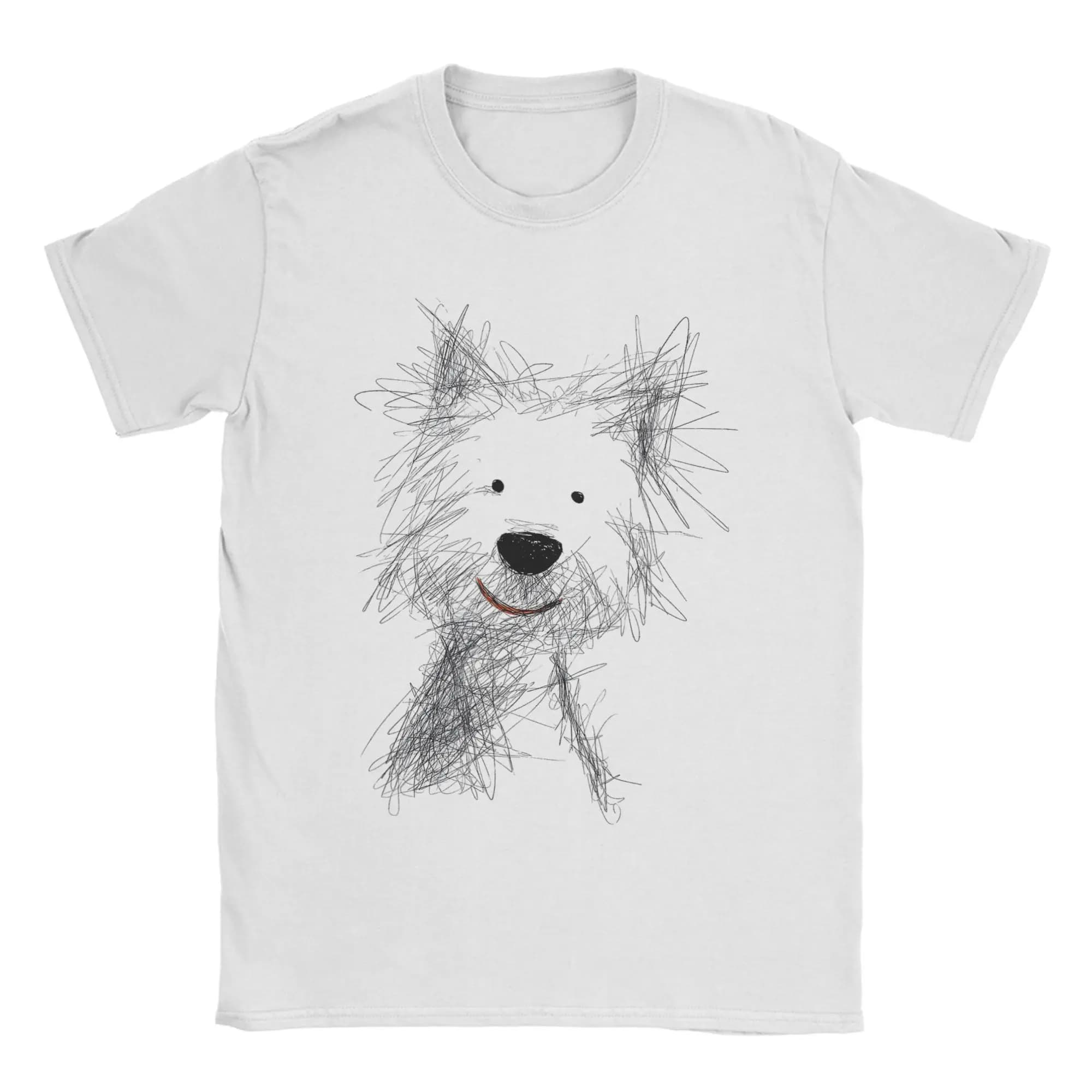 West Highland White Terrier Sketch Art - T-shirt da uomo con simpatico cane Westie, maglietta a maniche corte con girocollo, top originali