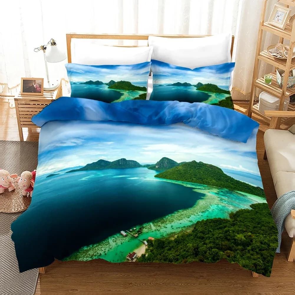 Set beach umbrella cover Set summer beach umbrella Set Hawaiian style bed linen Beach umbrella with tropical palms