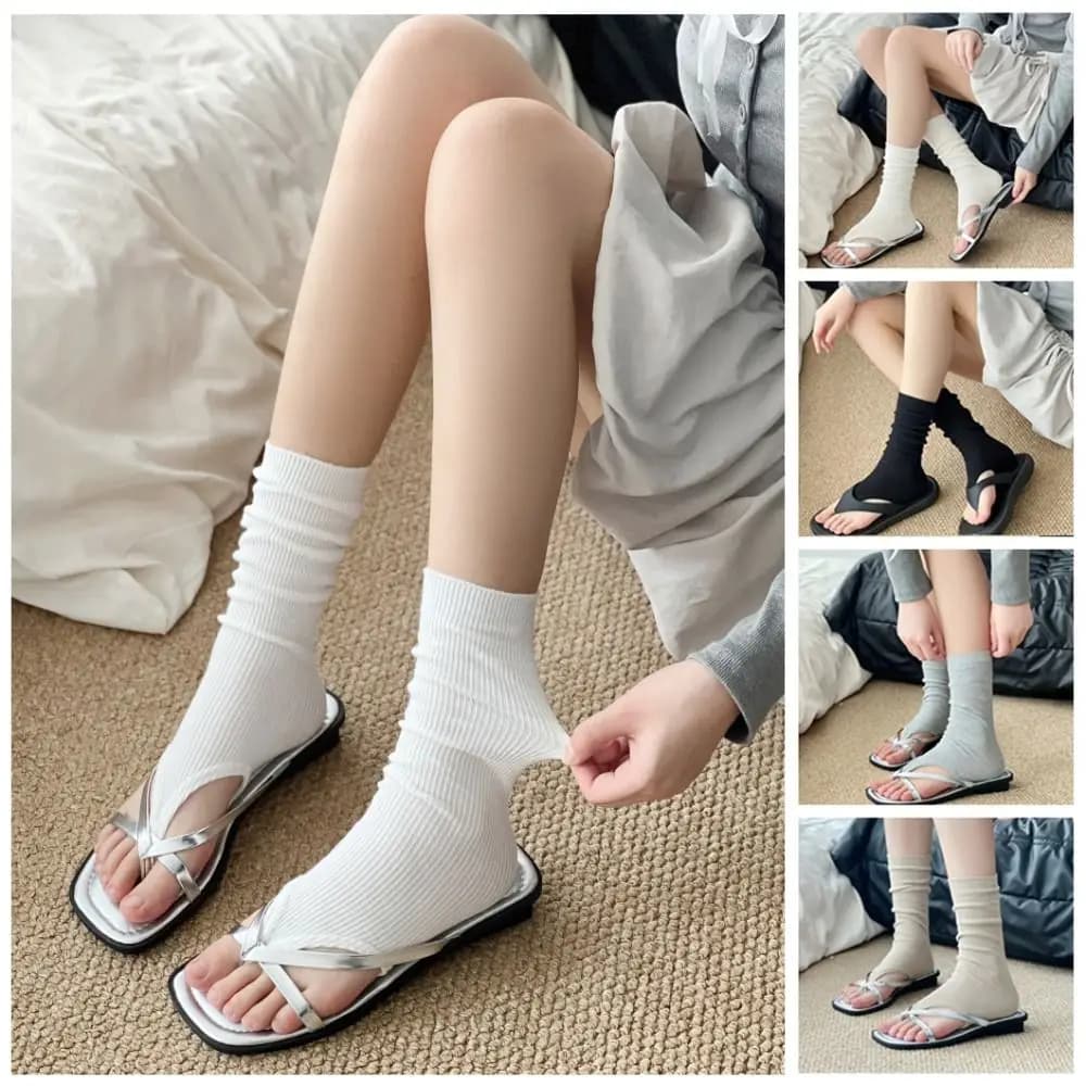 Calzini alla Moda in Cotone Stile Balletto, Calzini Sottili a Punta Aperta, Calzini a Tubo Stile Balletto Estivi