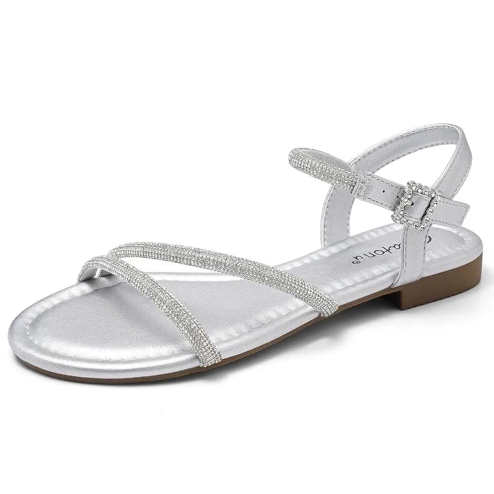 Sandali da Donna 2026, Eleganti Sandali Piatti con Strass per Matrimoni e Serate, Sandali Scintillanti da Sposa con Cinturino alla Caviglia Comodo