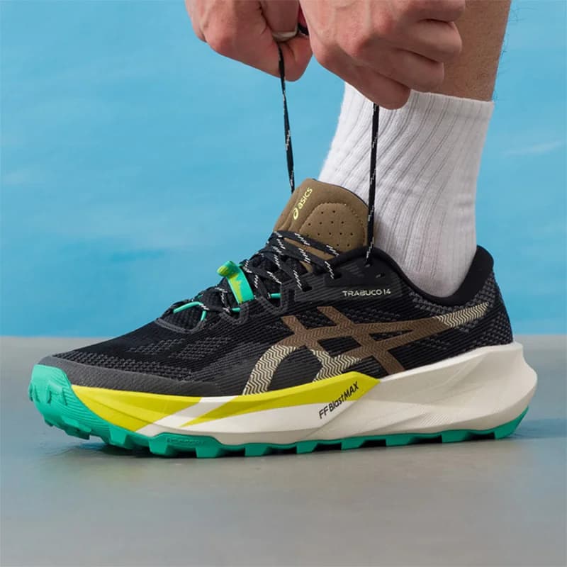 Asics Men TRABUCO 14 Black Brown Yellow Green Anti-Slip Outdoor Trail Hiking Running Shoes 1011C166-001