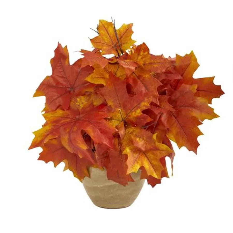 16" Autumn Maple Leaf Artificial Plant in Decorative Planter Orange