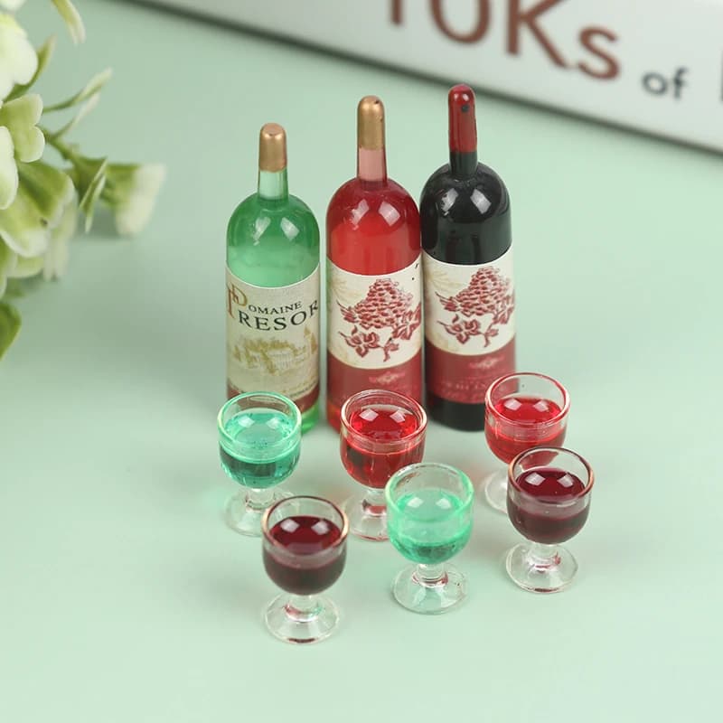 3 pz/set simulazione in miniatura della casa delle bambole bottiglia di vino modello di vetro di vino giocattoli decorazione della scrivania decorazioni per bambini
