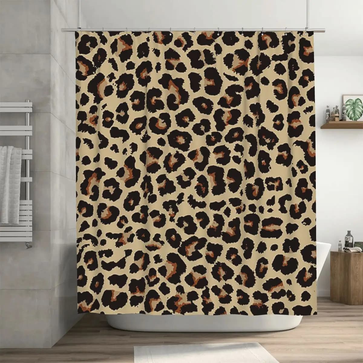 Tenda da Doccia con Stampa Leopardo Feroce, Tende da Bagno in Poliestere Impermeabili con Ganci