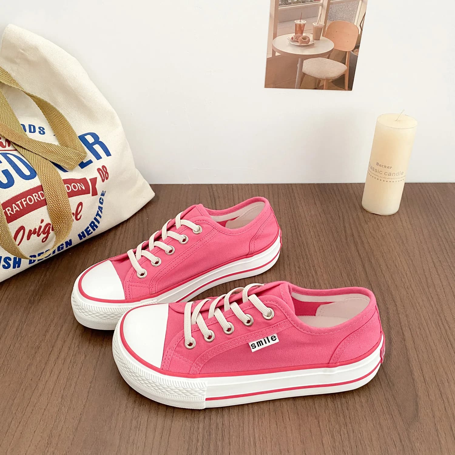 Sneakers Basse in Tela da Donna Nuove Collezione Estate 2026 Rosa Dragon Fruit con Elastico Traspiranti Casual Versatili Comode per Studentesse
