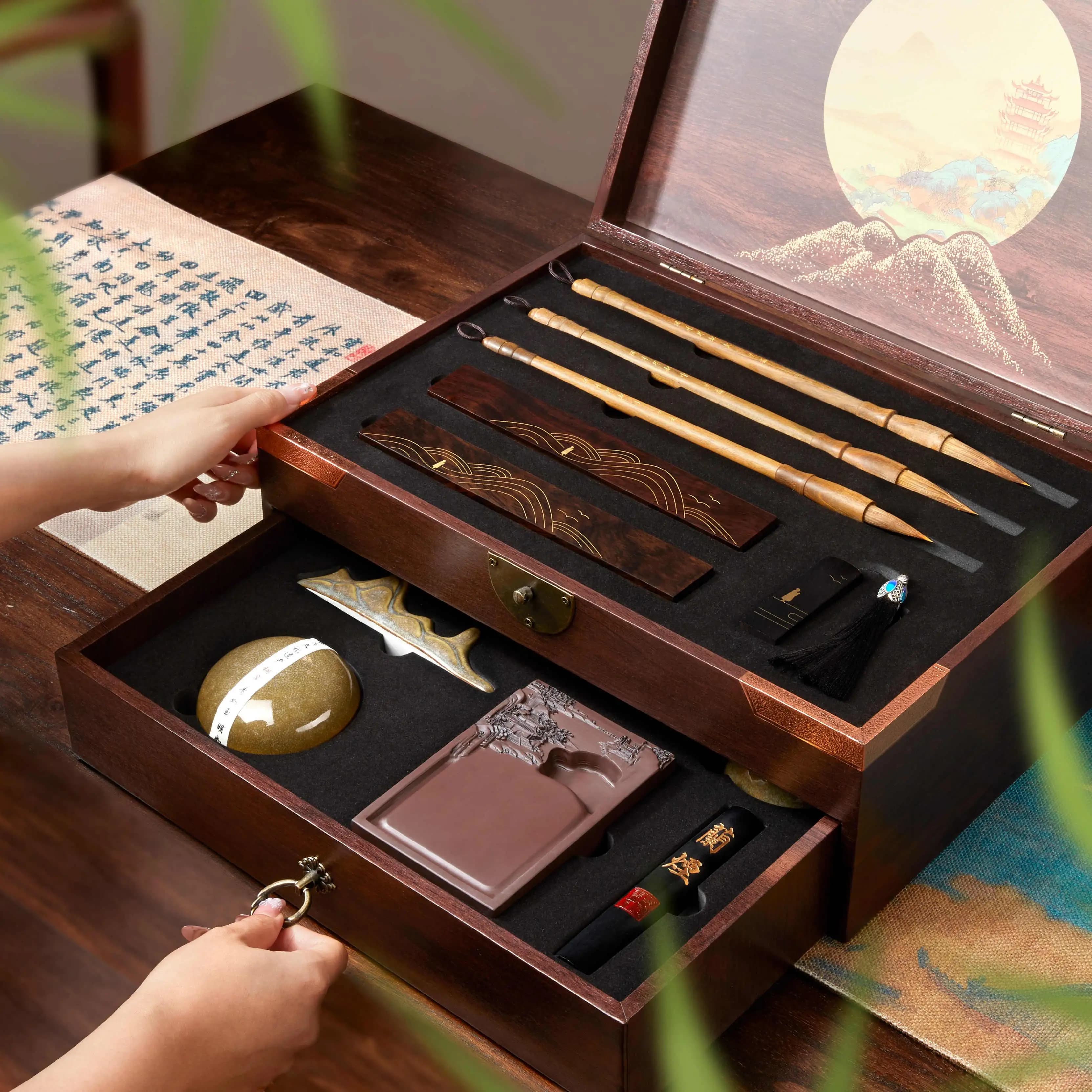 Professional study four treasures set, high-end brush, inkstone, ink strip, end inkstone, pen, ink paper, inkstone calligraphy f
