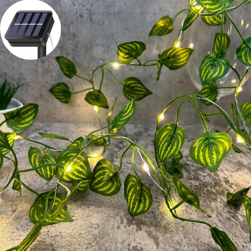 Catena di Luci LED Solari 2/5/10M con Foglie Artificiali per Decorazione Esterna di Giardini, Matrimoni, Feste, Casa e Balcone