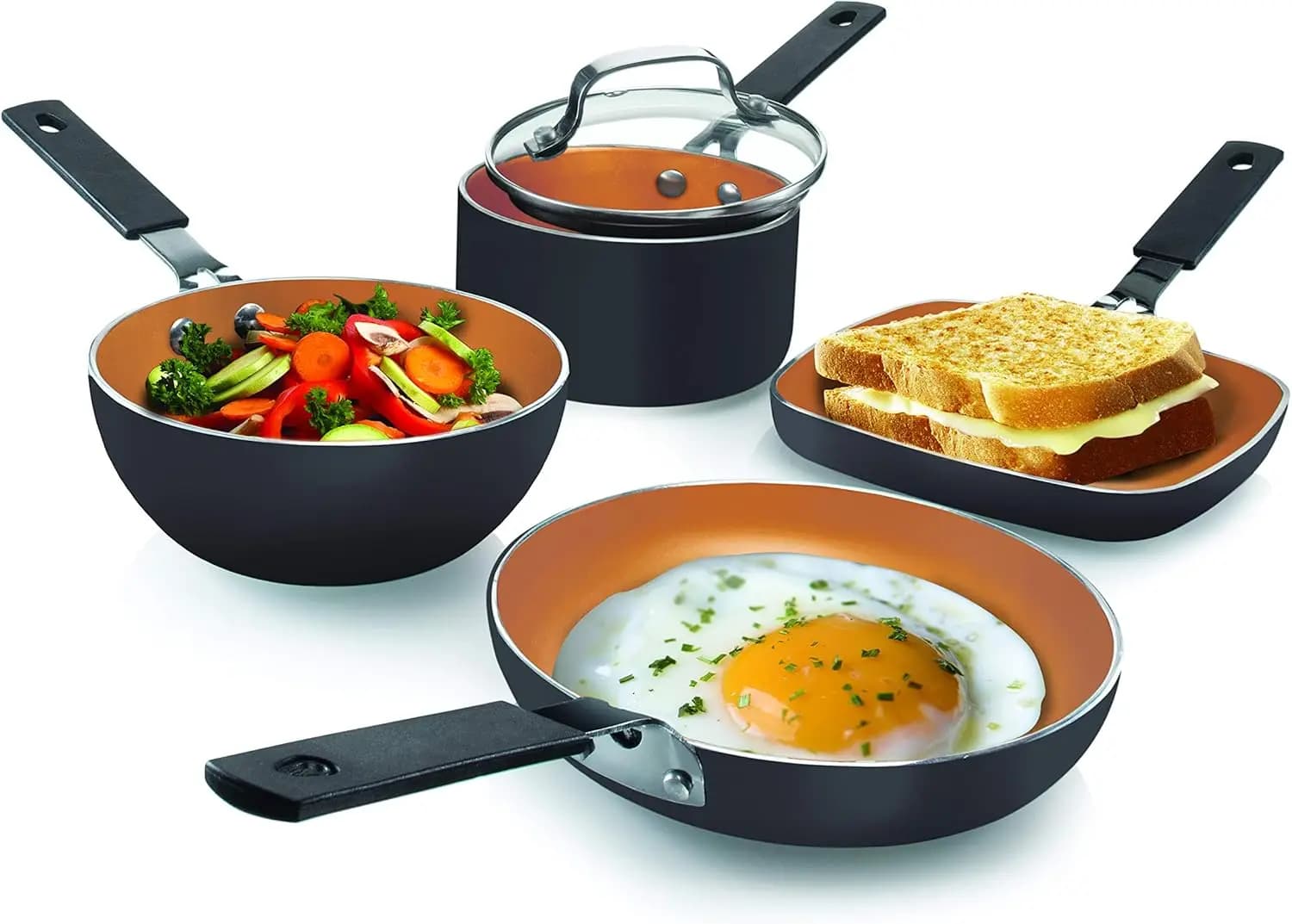 Mini set di pentole antiaderenti: padella, padella, wok e piastra: lavabile in lavastoviglie, facile da riporre