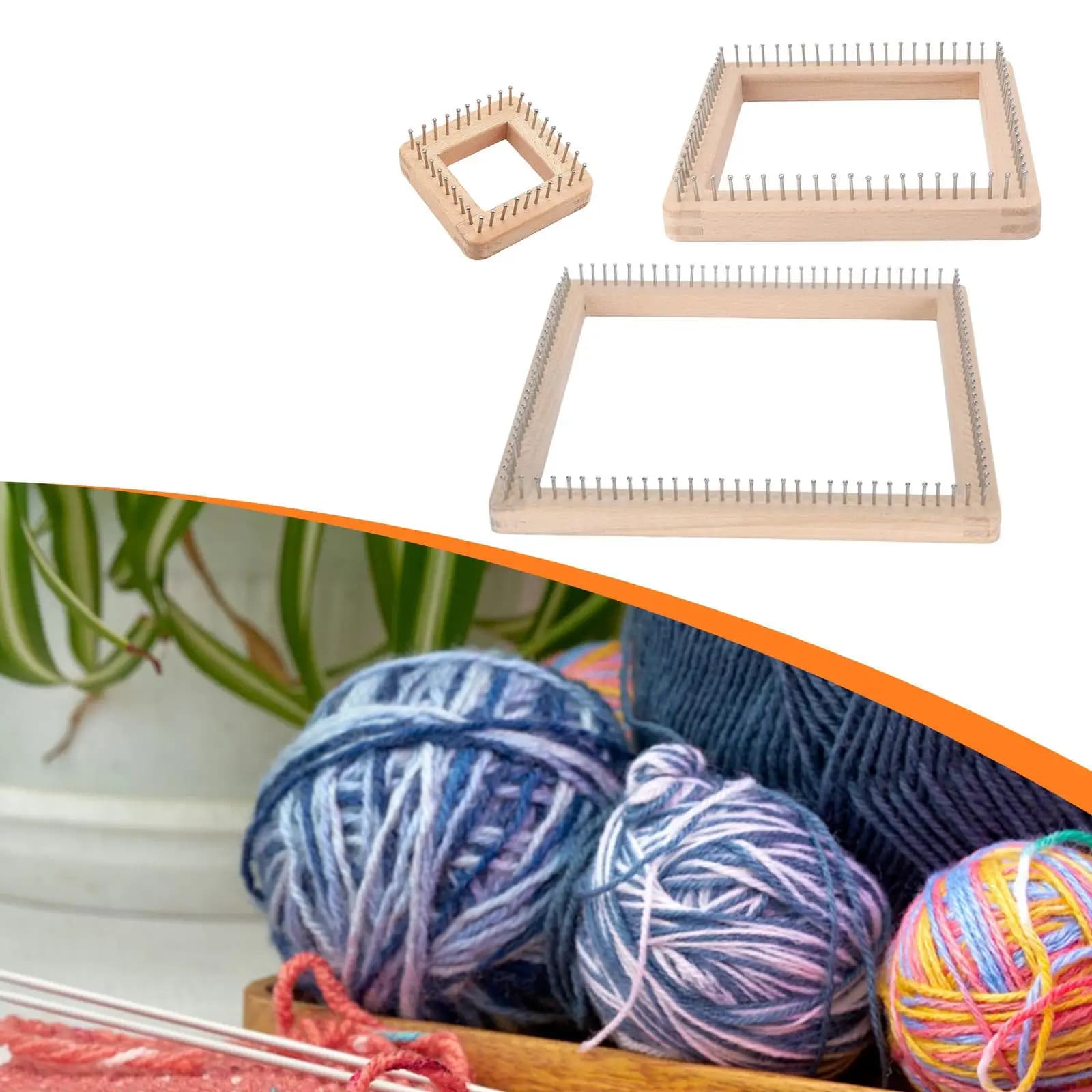 Wooden Knitting Loom Square Peg Craft Board Hand Weaving Loom for DIY Crochet Scarves and Knitting Projects